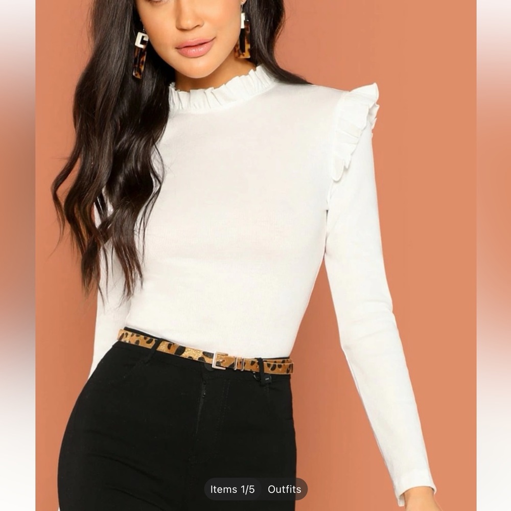 Frill Trim Solid Tee - Size Small